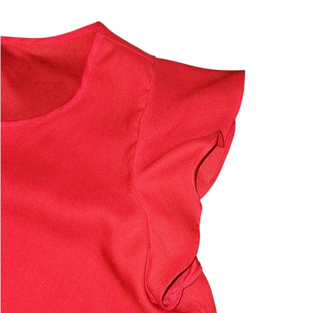 Ann Taylor Top Womens Size‎ XS Solid Red Flutter Sleeve Lightweight Bold Flirty - Picture 3 of 4